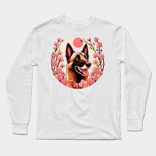 Belgian Malinois Welcomes Spring with Cherry Blossoms Long Sleeve T-Shirt